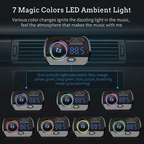FM Transmitter Bluetooth 5.0 Hands-free Car Kit with Quick Charge QC 3.0 Car Radio Adapter with Microphone CVC Noise Reduction......
